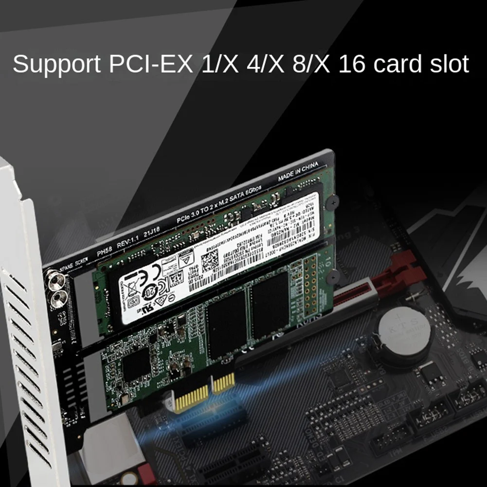 PH58 2 x M2 SATA to PCIE Adapter Card Double Disc Display Card RAID Splitter Expansion Card PCIe X1 to NGFF M2 SATA SSD