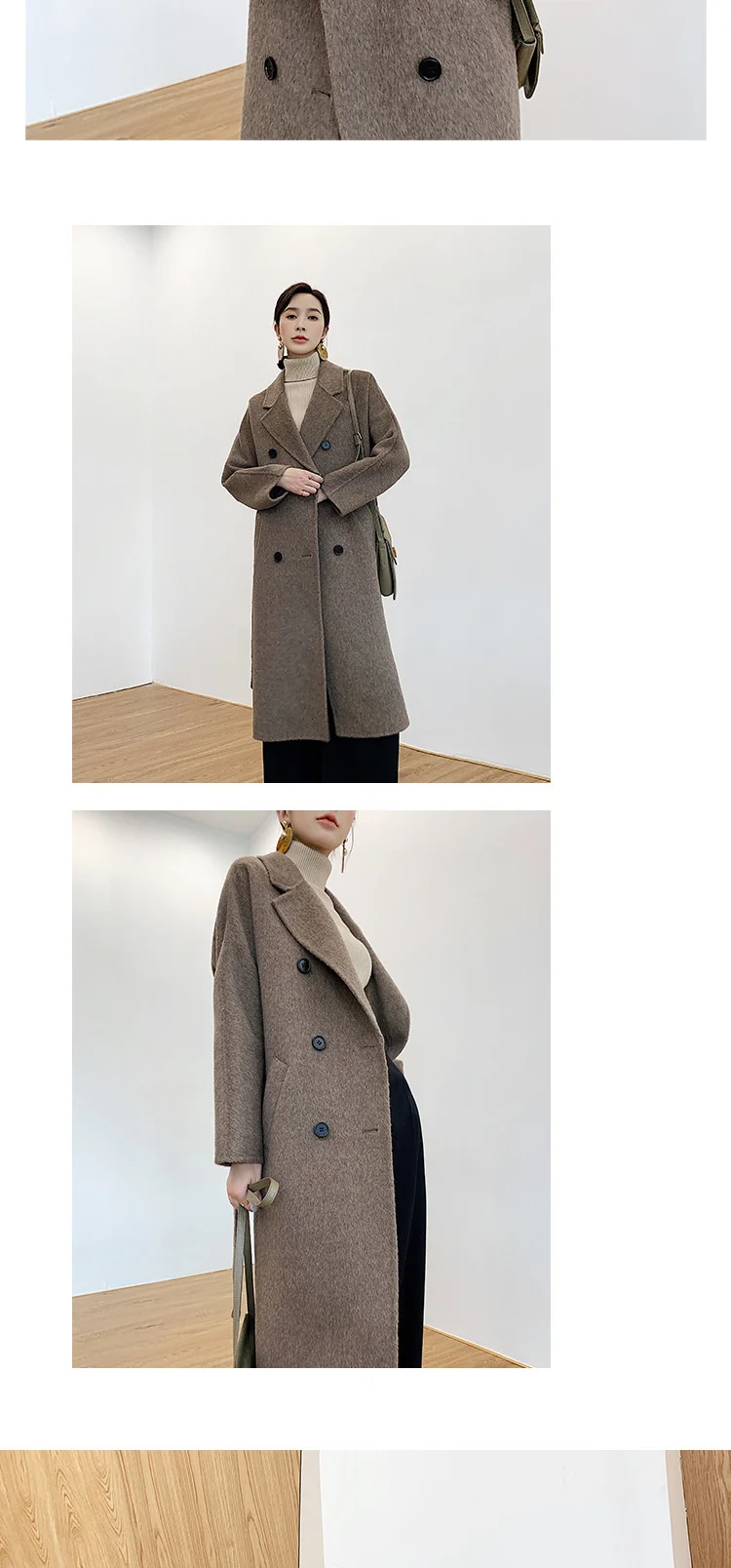 Autumn and winter 2021 new double-sided cashmere coat women's loose lace up large medium and long high-end women's wool coat woolrich parka