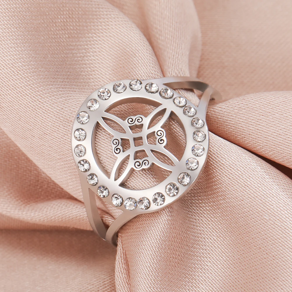 Dawapara Hexenknoten-Ring mit klarem Zirkon, Wicca, verstellbarer Damenring, Edelstahl, religiöser Schmuck, Jahrestag, Geburtstag – Detail 17