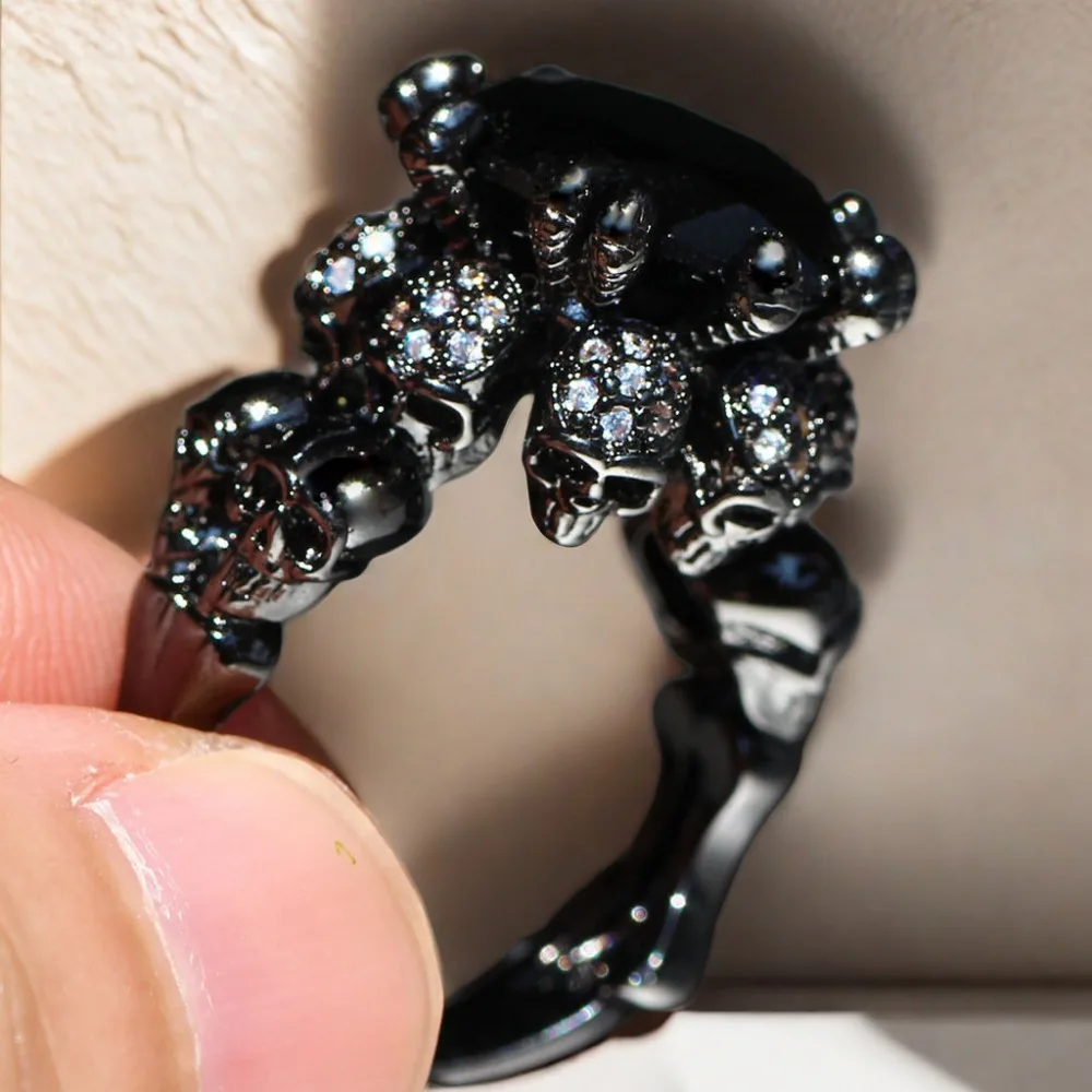 Halloween Skull Black Golden Plated Rings Gifts for Men & Women Wedding Engagement Promise Bride Eternity Ring