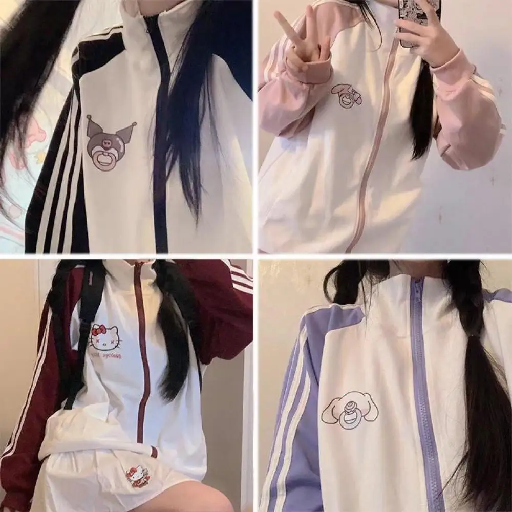 

Cartoon Hello Kitty Zip Up Sweatshirt Sanrioed Anime Kawaii Kuromi Cinnamoroll Cotton Autumn Coat Loose Student Top Casual Cute
