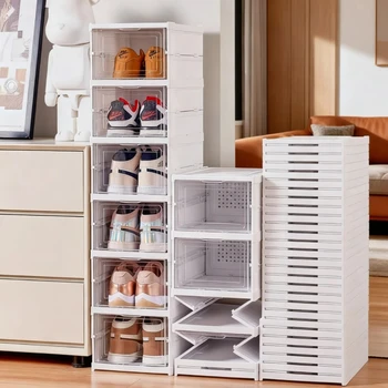 Integrated Shoe Storage Box, Foldable Transparent Storage Rack Shoe Cabinet Storage Box, No Need To Assemble with Door