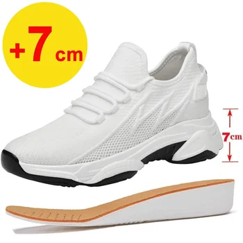 Summer Men Elevator Shoes Breathable Mesh Height Increase Sneakers Men Shoes Inner Length 7cm Outdoor Leisure White Taller Shoes 1