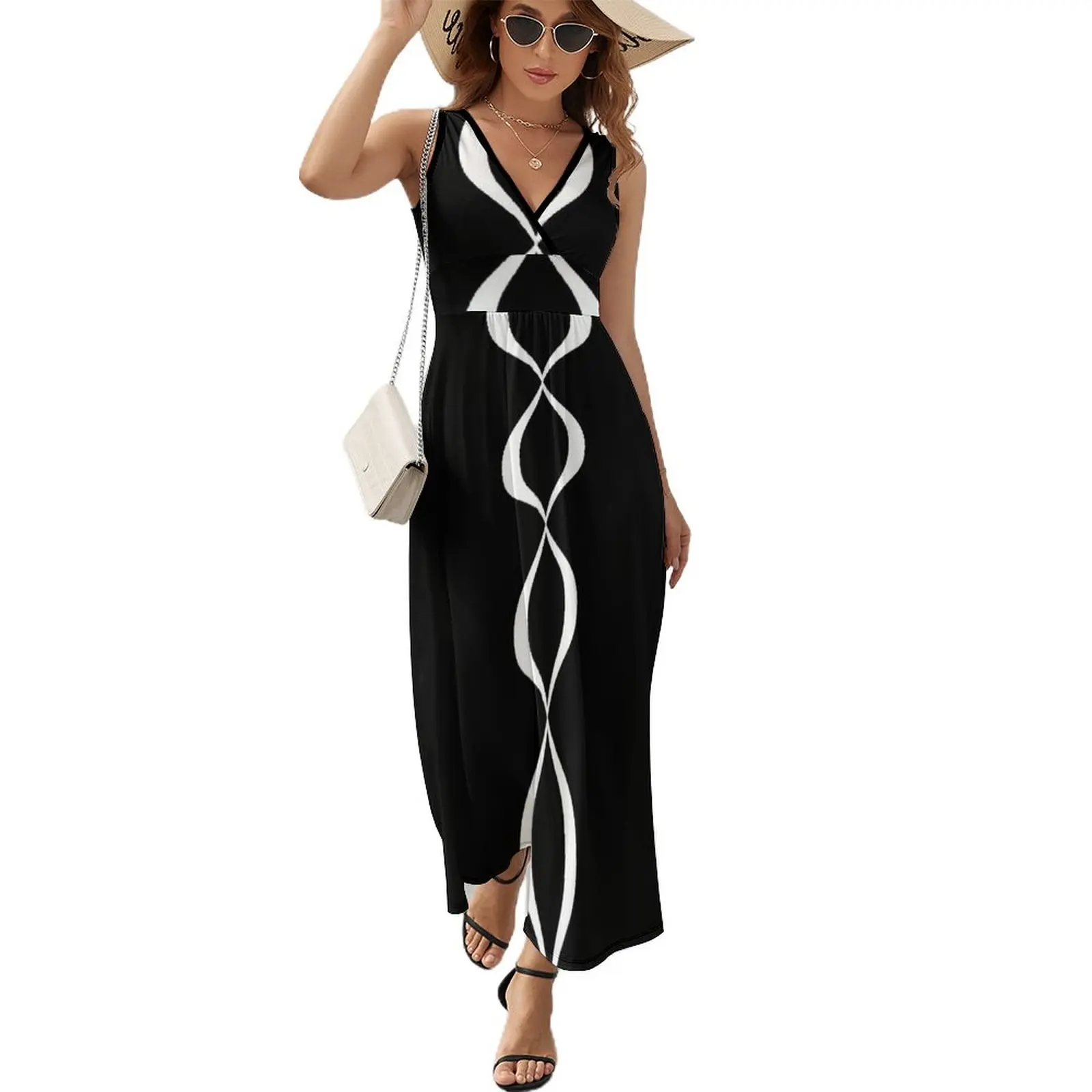 

Black & White Mod Loop Sleeveless Dress Dress vintage Summer women's clothing luxury woman party dress