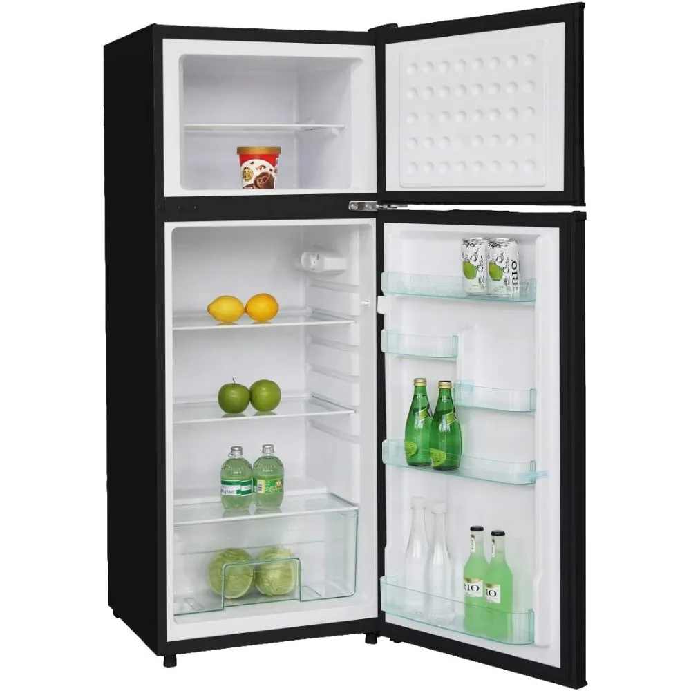 BLACK Apartment Size-Top Freezer-2 Door Fridge-Adjustable Thermostat Control-Black-7.5 Cubic Feet