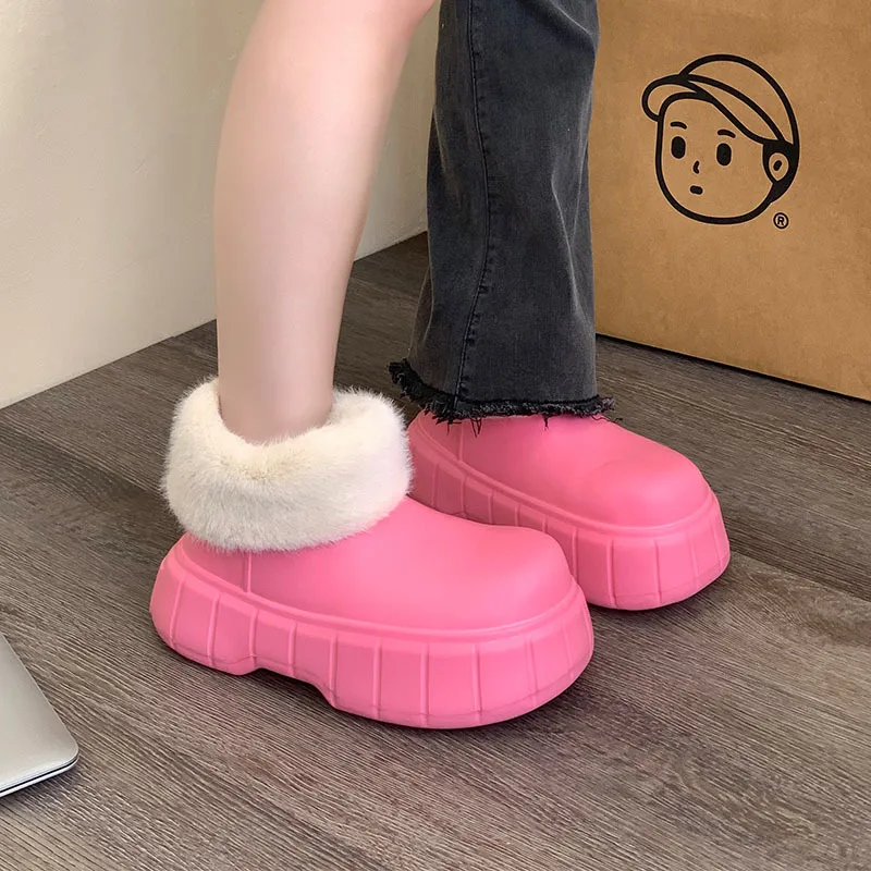 Waterproof Furry Cotton Boots Women Winter Outdoor Shoes