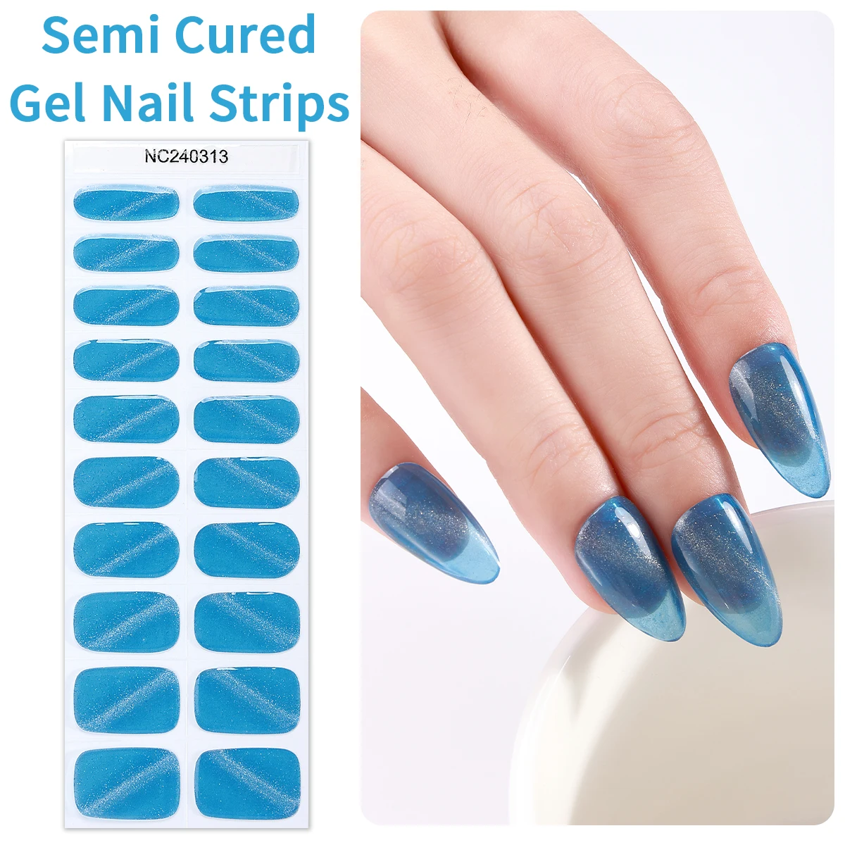 20tips Shiny Semi-Cured Gel Nail Strips Cat Eye Gradient Nail Art Sticker Press on Nails Gel UV Wraps for Manicure Decoration 6