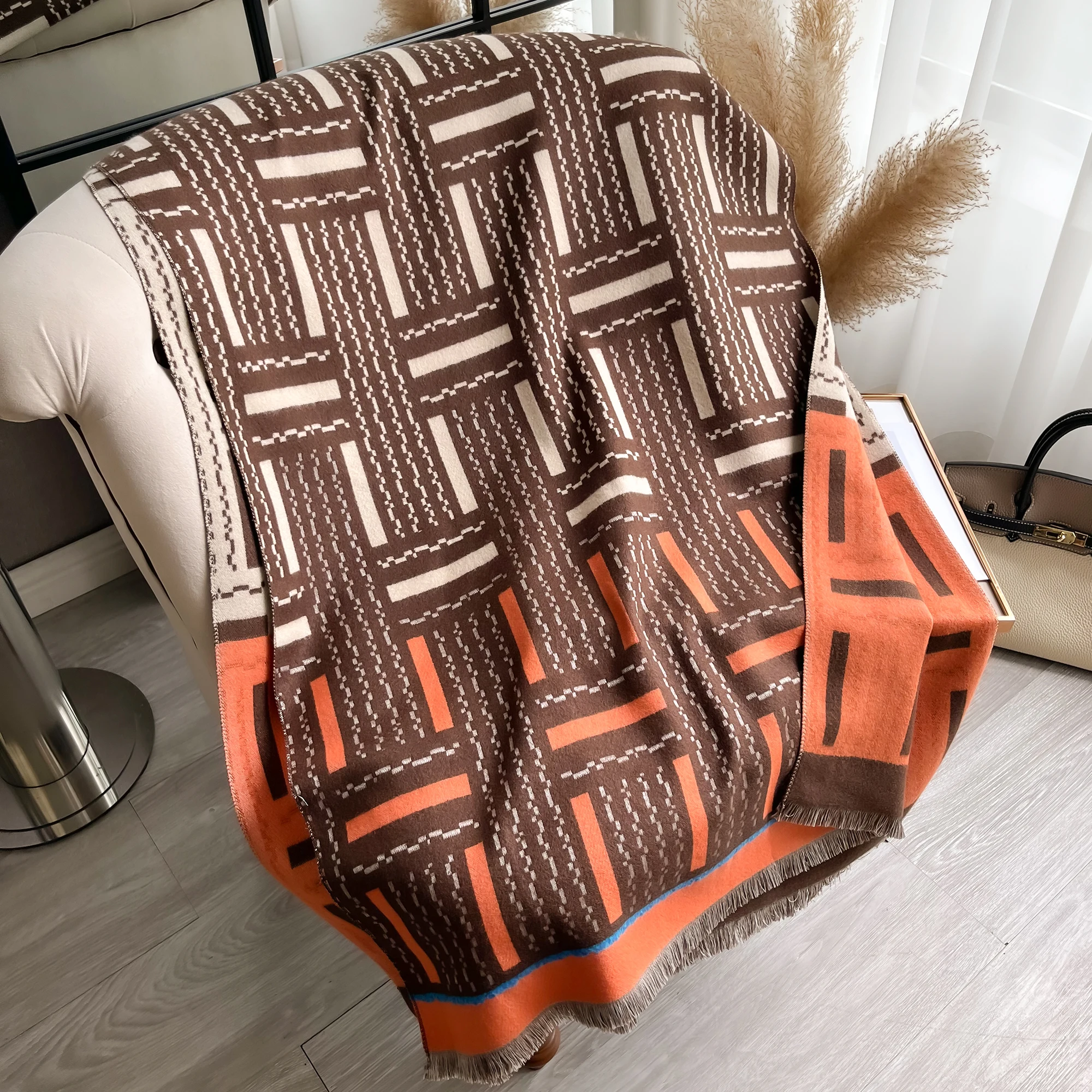 NEW Brand Design Thickened Double-sided Warm Scarf Pashmina Cashmere Short Beard Shawl Autumn Winter Coldproof Female Scarf