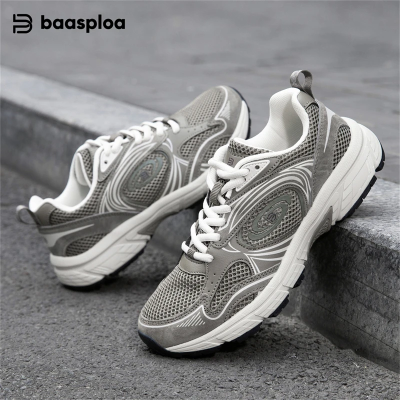 Baasploa Women Running Shoes Breathable Lightweight Sport Shoes Female Lace-Up Comfort Non-Slip Walking