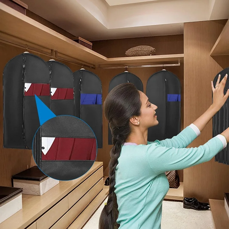 Dustproof Clothing Covers Waterproof Coat Suit Dress Protector Hanging Clothes Dust Cover Garment Bags Closet Organizer 2