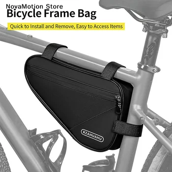 Borsa triangolare per telaio bici, borsa per manubrio anteriore, borsa triangolare per riporre oggetti sul telaio.