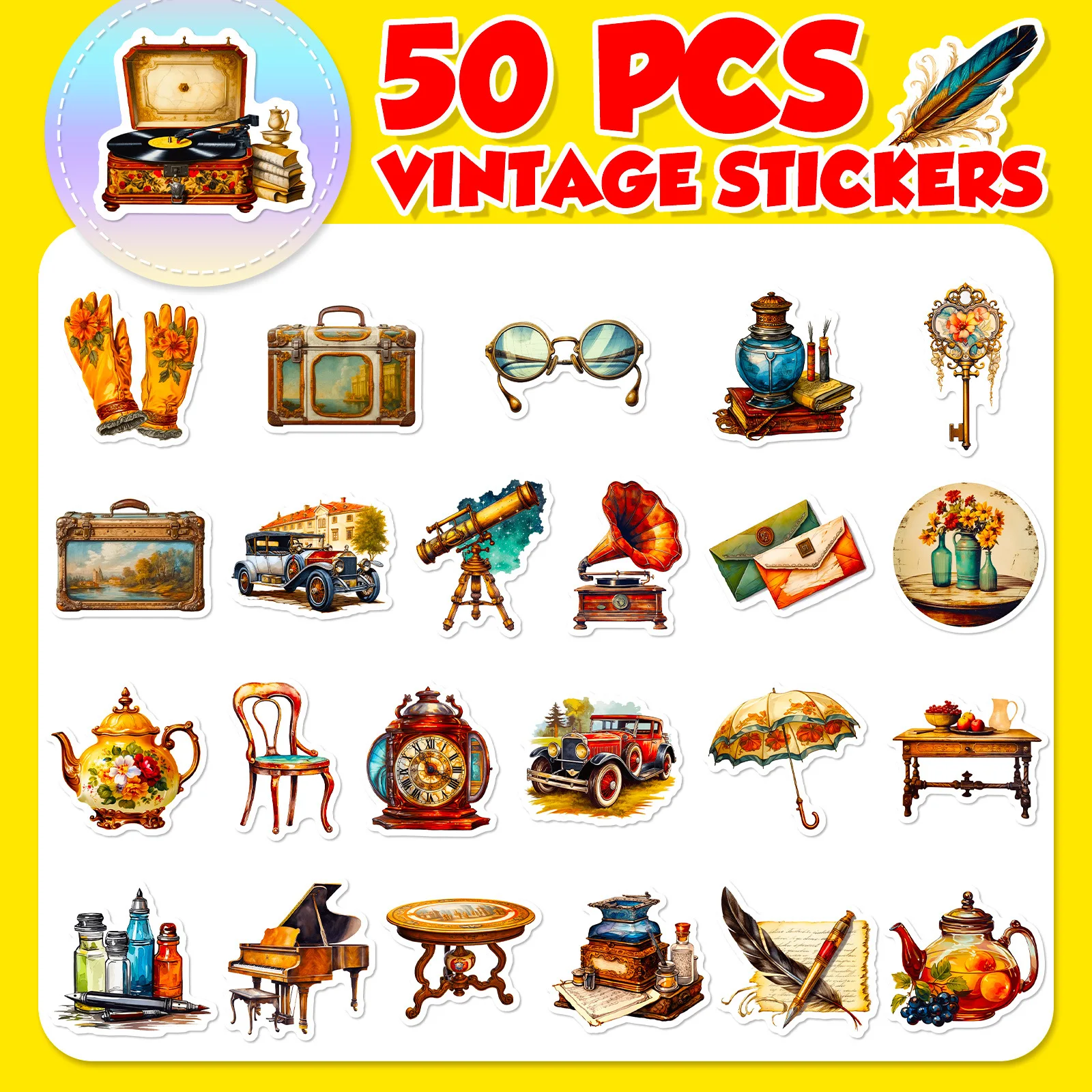 10/25/50pcs Vintage Old Things Stickers Poster for DIY Stationery Suitcase Water Bottle Phone Laptop Skateboard Scrapbooking