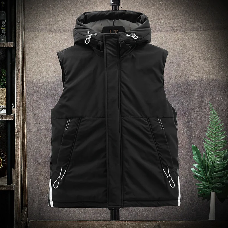

2023 Autumn/winter New Stuffed Cotton Hooded Vest Men's Korean Version Tank Top Casual Sports Large Couple Vest