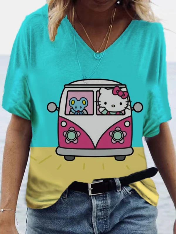

Cartoon Anime Pattern Hello Kitty T Shirts 3D Printed Women T Shirts Loose T Shirts Sexy Girls Harajuku T Shirts Kawaii Tops