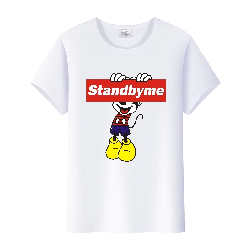 

Disney Cartoon Women Tops Mickey Mouse Standbyme Aesthetic Clothing Summer Tshirts White Loose Tees O-Neck Blouse Child T-shirts
