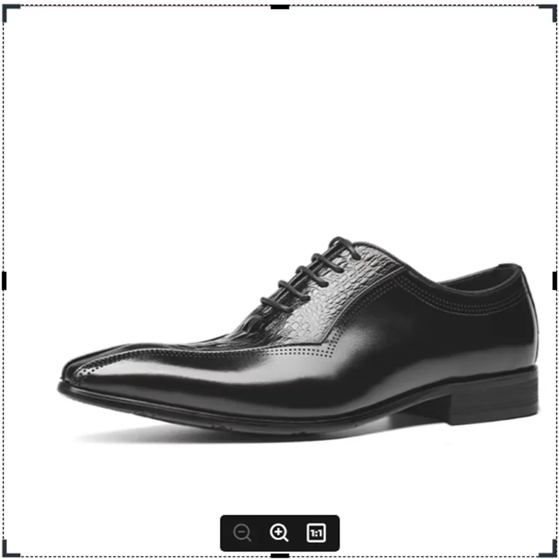 Shoe Guy. Leather dress shoes for men, crocodiles embossed, fashionable men, groom's style, large size