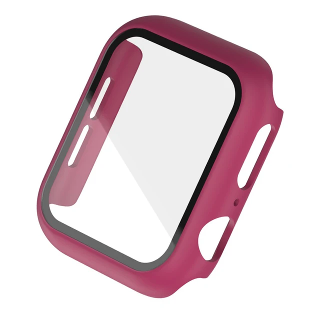 Hard PC Case for Apple Watch Series 45mm 41mm 44mm 40mm 42mm 38mm Tempered Protective Cover for Iwatch Serie 7 6 5 4 3 2 1 SE Red Wine