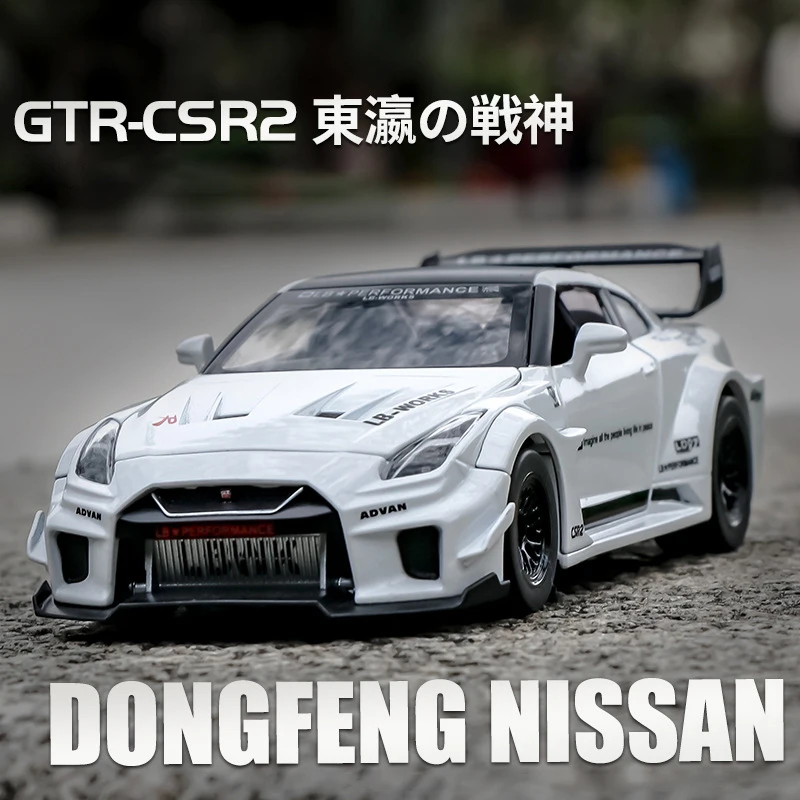 

New 1:32 Nissan GTR CSR2 Skyline Alloy Die Cast Toy Car Model Sound and Light Pull Back Childrens Toy Collectibles Birthday Gift