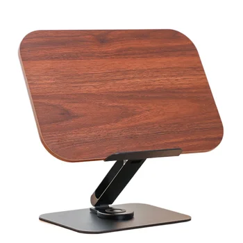 Desktop Book Stand for Reading with 360° Rotating Base Wooden Panel & Page Clips Foldable and Angle for Reading Book Holder 1