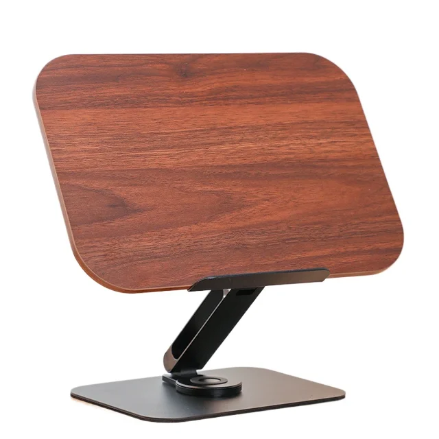 Desktop Book Stand for Reading with 360° Rotating Base Wooden Panel & Page Clips Foldable and Angle for Reading Book Holder 1