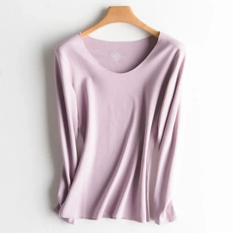 Women Autumn Winter Non-marking Plush Thermal Underwear Cover Decoration Body German Velvet Pants Large Size Crewneck Undershirt