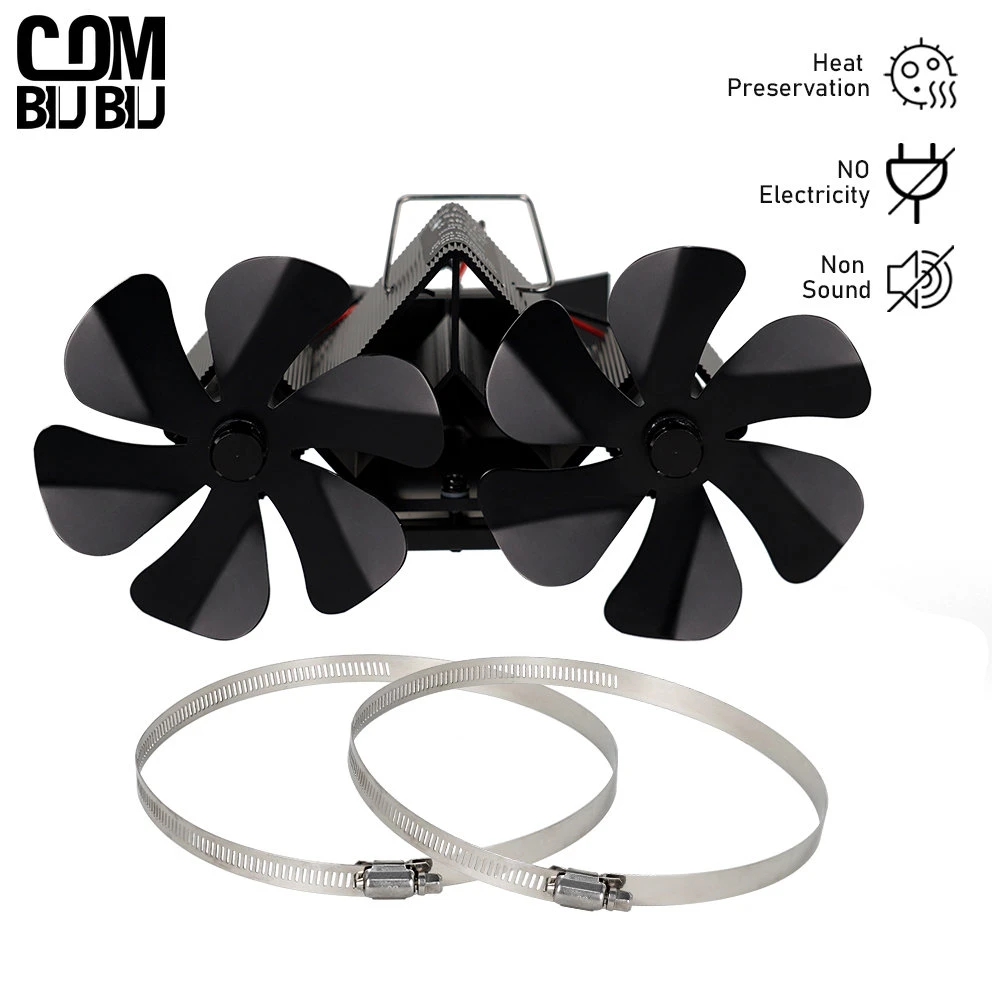 12 Blades Wallmounted Heat Powered Stove Fan Mounted Doubleheaded