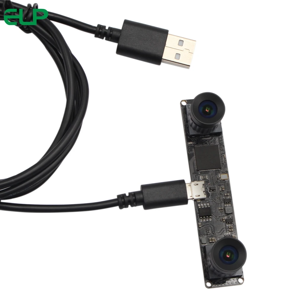ELP 사이드 바이 사이드 컬러 웹캠 카메라, 왜곡 없음, 옴니비전 1.3MP 듀얼 렌즈, 동기 VR 3D 스테레오 카메라, USB 2.0
