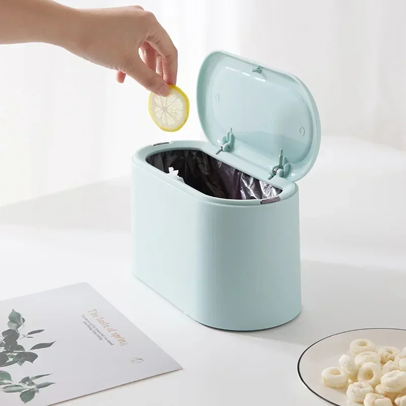 Desktop Trash Can Trash Can Simple Desktop Trash Bin Mini Durable Storage Bucket Can Automatic Pop-up Lid For Dressing Tables Home Office Garbage Bucket