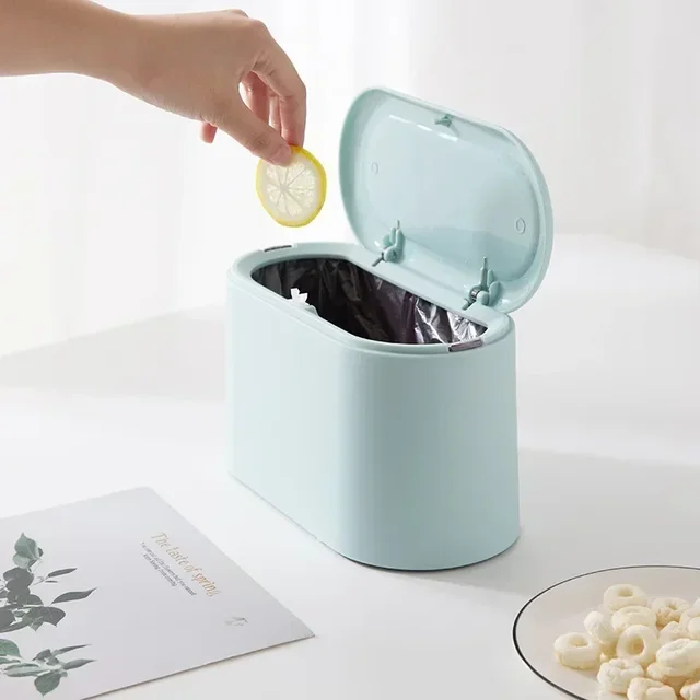 Simple Desktop Trash Bin Mini Durable Storage Bucket Can Automatic Pop-up Lid For Dressing Tables Home Office Garbage Bucket 1