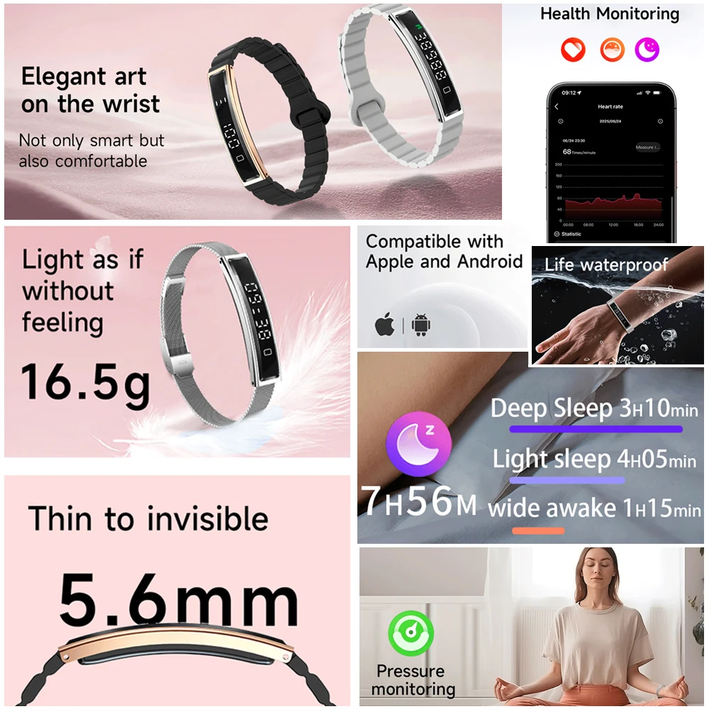 New Smart Bracelet Women Smartwatch Men Fitness Tracker HeartRate Blood Oxygen Waterproof Sport Smart Band Watch For Android iOS