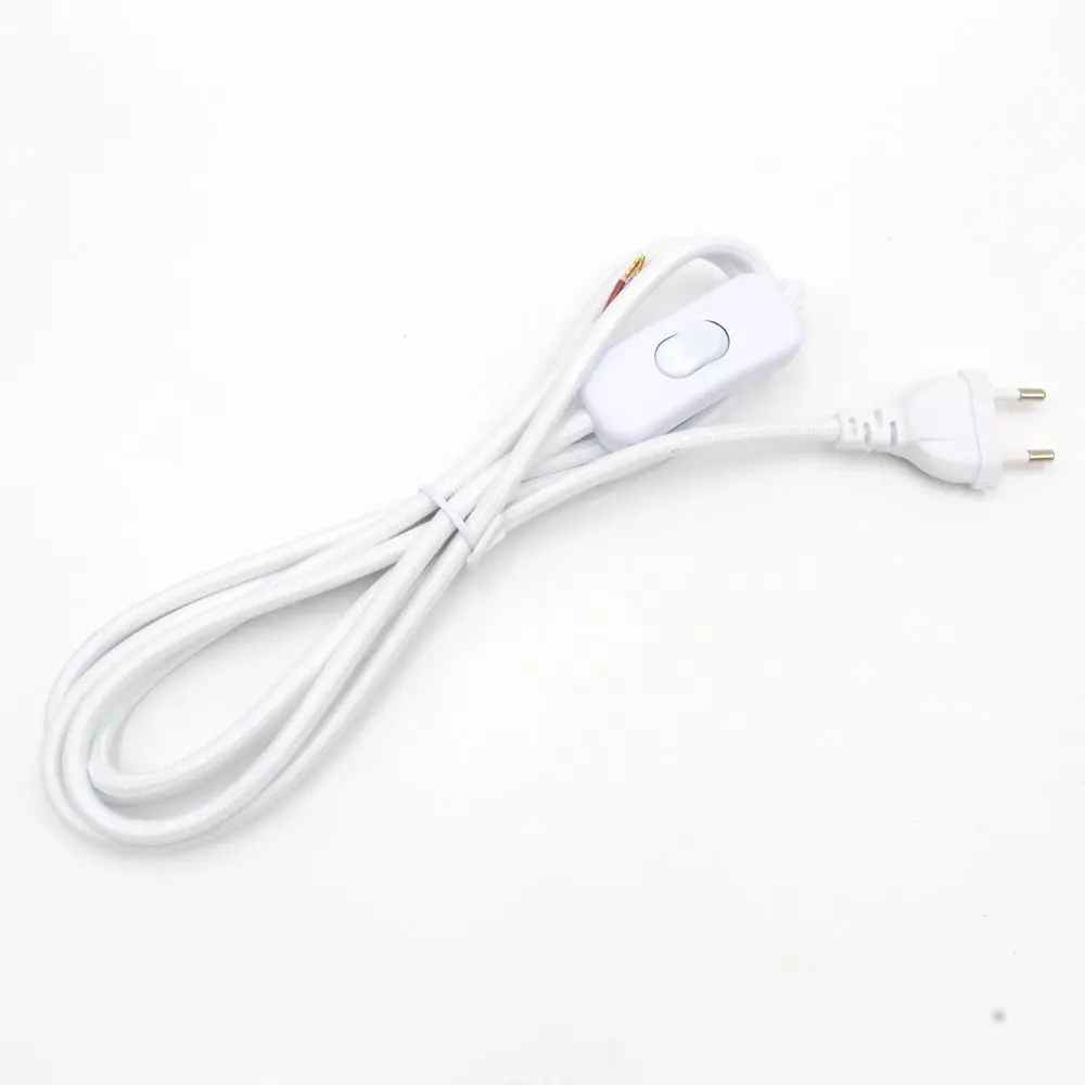 European Plug Fabric Braided Power Cord with Inline Switch