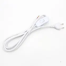 European Plug Fabric Braided Power Cord with Inline Switch (White)