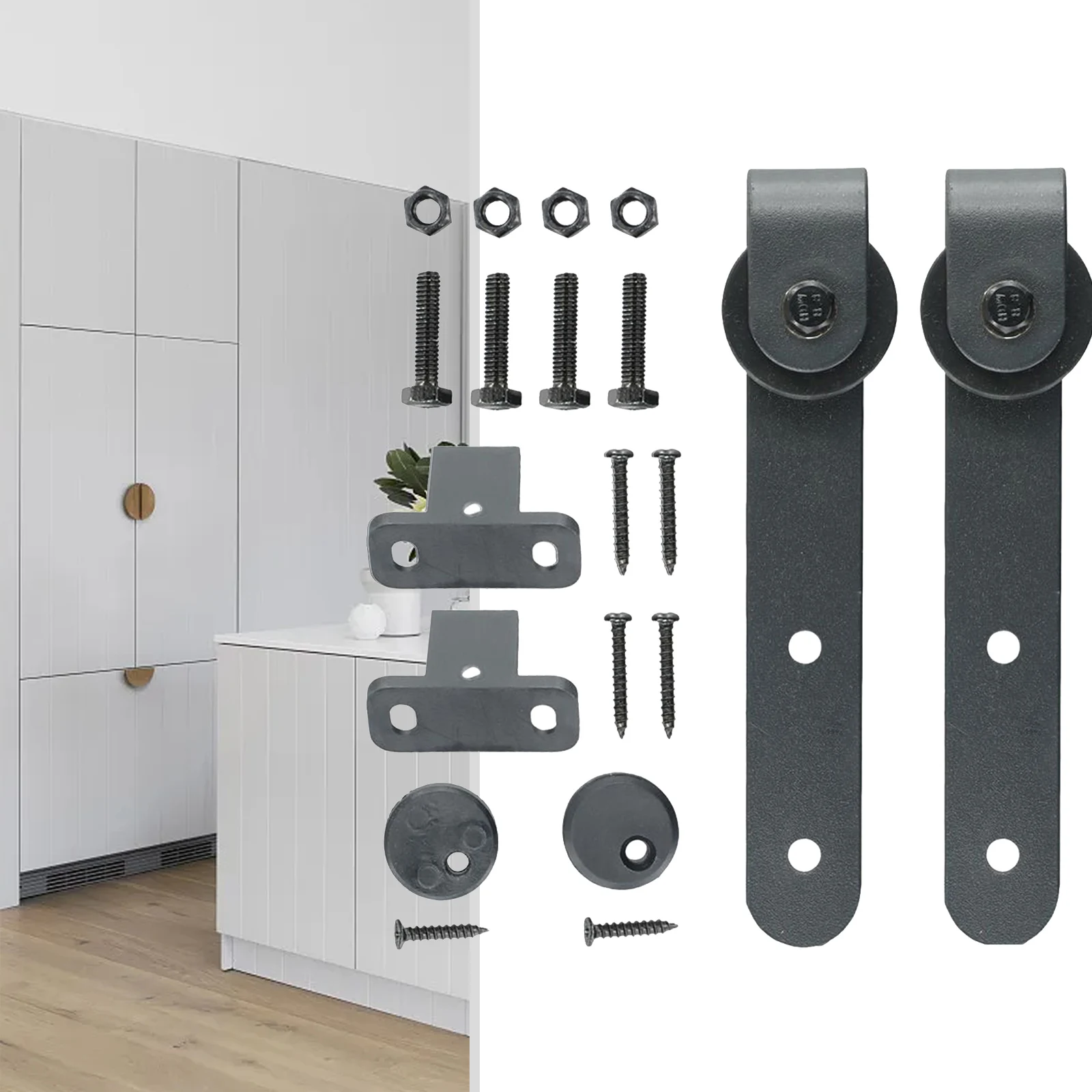 10Pc 0.63in-0.78in Carbon Steel Cabinet Russian Sliding Door Barn Hardware Kit Sliding Door Puerta Baffle Doorsporte Coulissante black carbon steel sliding barn door pull handle sliding closet gate cabinet door handle