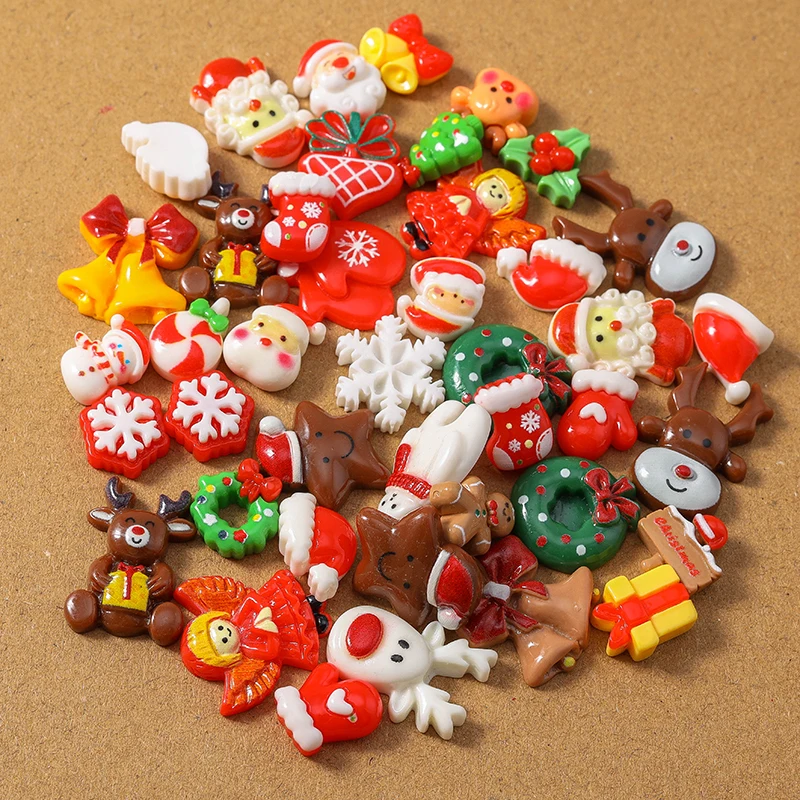 10 Stück Harz Weihnachten Schneemann Elch Weihnachtsmann Flatback Cabochon Scrapbook für Schmuckherstellung DIY Haarnadel Zubehör Zubehör