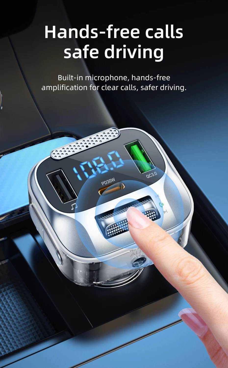 Hoco E75 30W PD USB QC3.0 Car Bluetooth MP3 FM Transmitter Charger description image 6