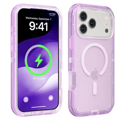 Rugged Armor Magnetic Wireless Charging Clear Case - Enhanced Shockproof Cover - iPhone 18 (Gray Puprle)