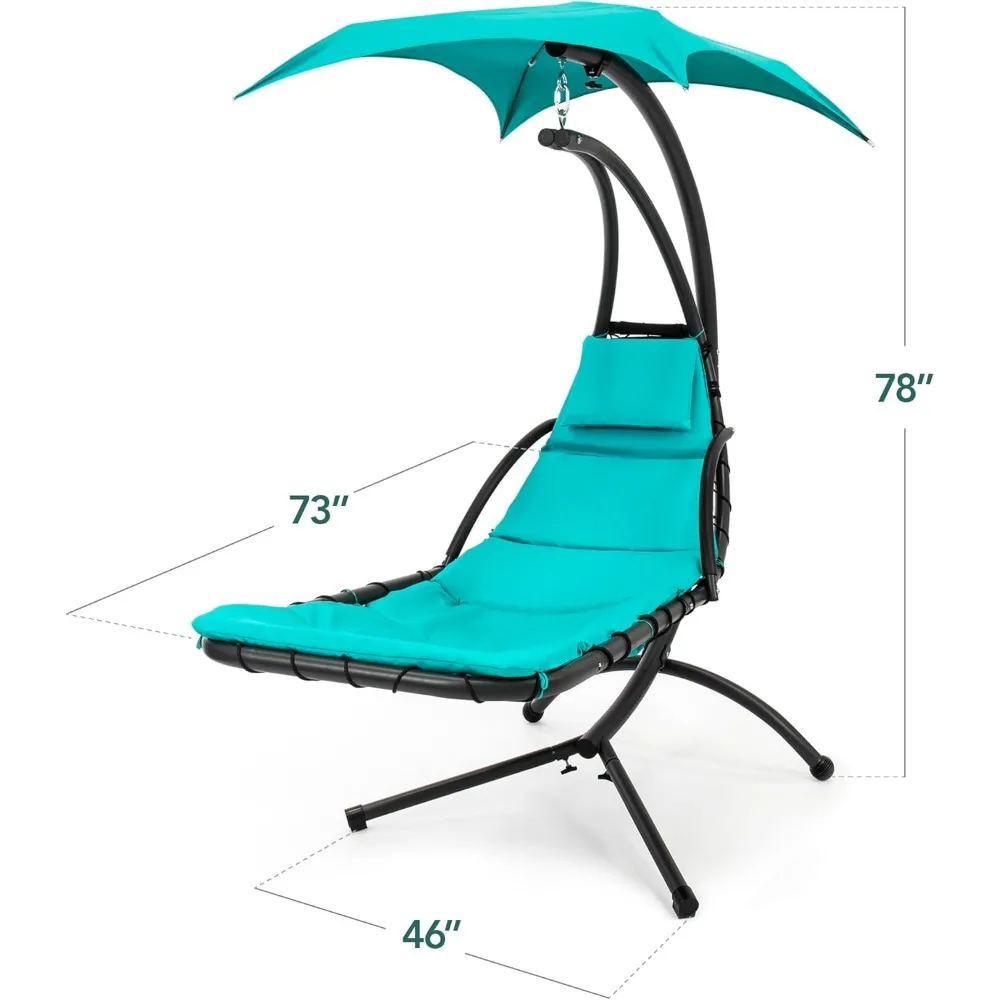 Hanging LED-Lit Curved Chaise Lounge Chair Swing for Backyard, Patio, Lawn w/ 3 Light Modes, Durable Weatherproof Cushion 6