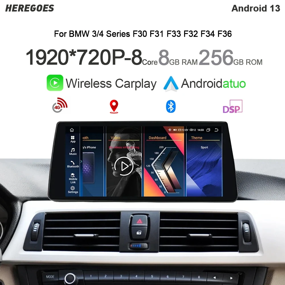 10.33 "8 core Carplay Android 13 Auto DVD-Player Navigation Stereo Bluetooth GPS Radio für BMW 3 4er F30 F31 F33 F32 F34 F36