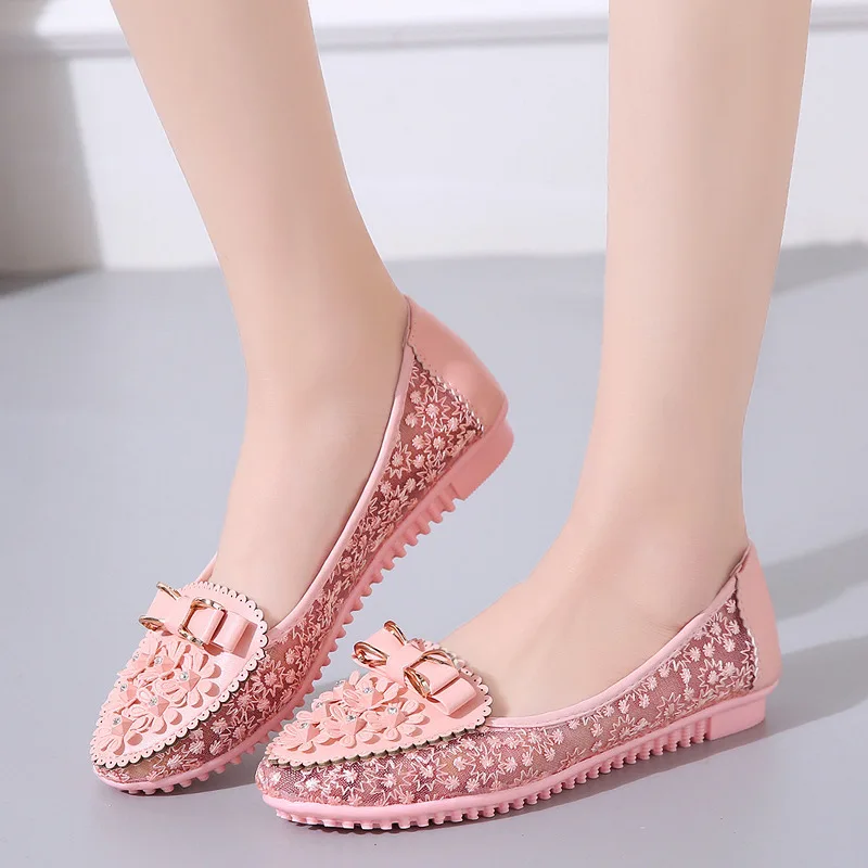 

Women's Casual Ballet Flats For Women Breathable Lace Summer Loafers Comfort Walking Floral Embroidery Bowknot Shallow Flower