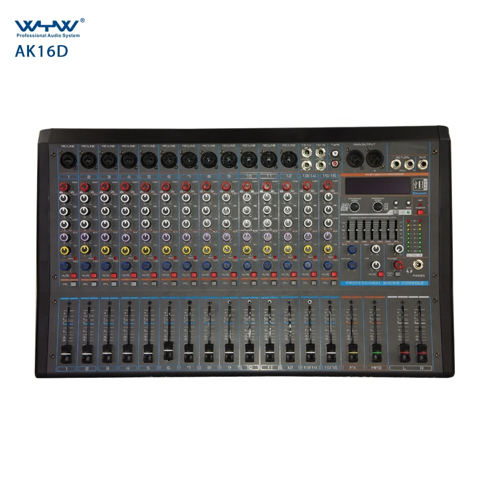 AK-16D MP3 녹음 전원 믹서, 12 모노 2 스테레오 채널