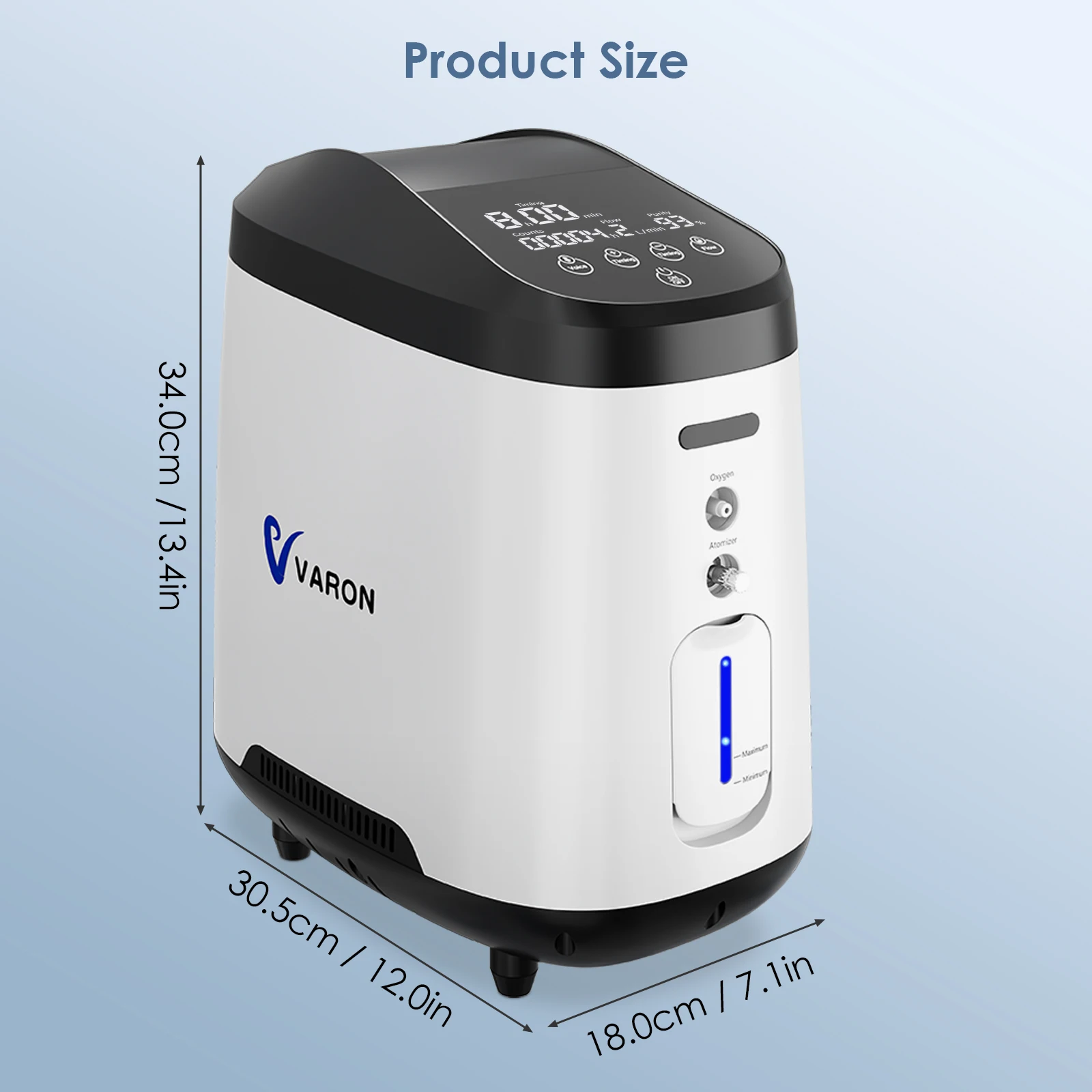 Varon Upgraded 1-8 L/min Adjustable continuous Oxygen Concentrator Nebulizer Portable Home Use 105W Pro
