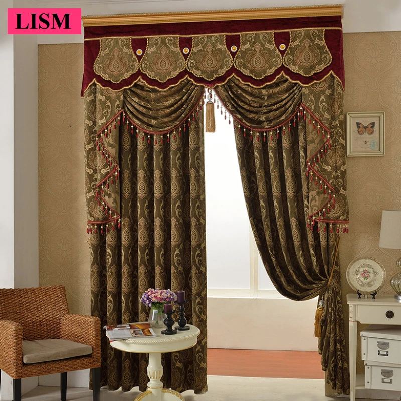 

Chenille Jacquard Blackout Curtains for Living Room and Bedroom Lace Valance Thicken Fabric Decor Custom Luxury Hall White Tulle