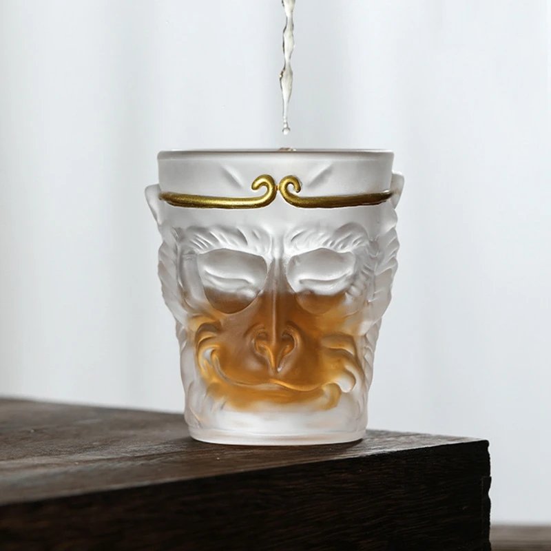 130ml Wukong Glass Cup Transparent Tea Cup Creative Monkey Face Drinking Glasses Coffee Mug Milk Juice Cold Drink Cups Drinkware