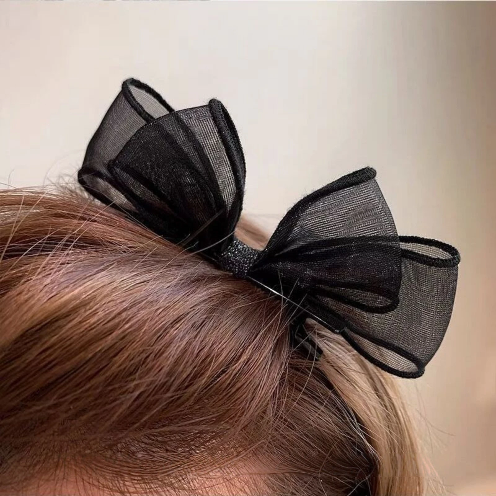 2pcs Elegant Mesh Bow Hair Clips Sweet Side Bangs Hair Card Temperament Forehead Clip Headdress Duckbill Clip