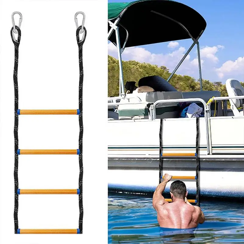 

4-ступенчатая лестница для лодки, портативная веревка для лодки, удлиняющаяся рыболовная веревка, лестница для посадки, лестница для плавания для Парусников, лодок, Каяка, лодок