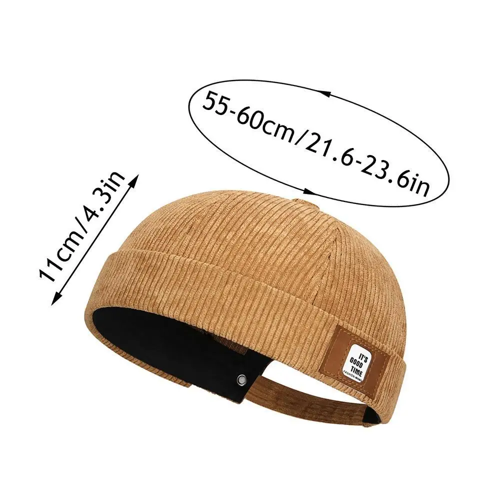 Retro Corduroy Brimless Docker Cap Men Women Landlord Hat Solid Color Streetwear Hip Hop Hats Adjustable Beanie Dome Hats Unisex