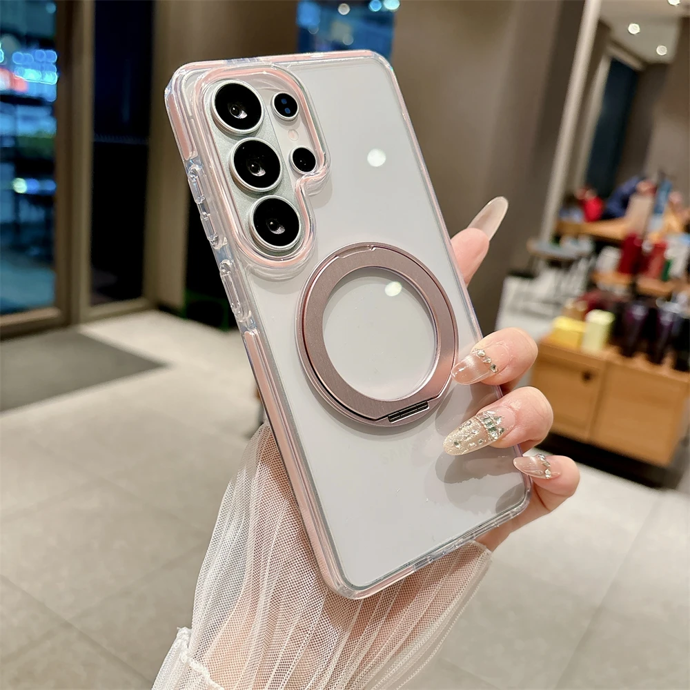 Magnetic 360 Rotating Transparent Shockproof Case with Colorful Bumper