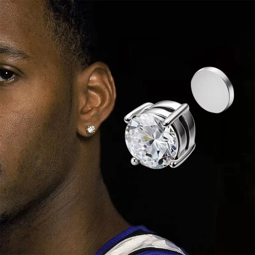 3 Pairs Crystal Strong Magnetic Ear Stud Clip Earrings for Men and Women Punk Round Zircon Magnet Earrings Non Piercing Jewelry 2