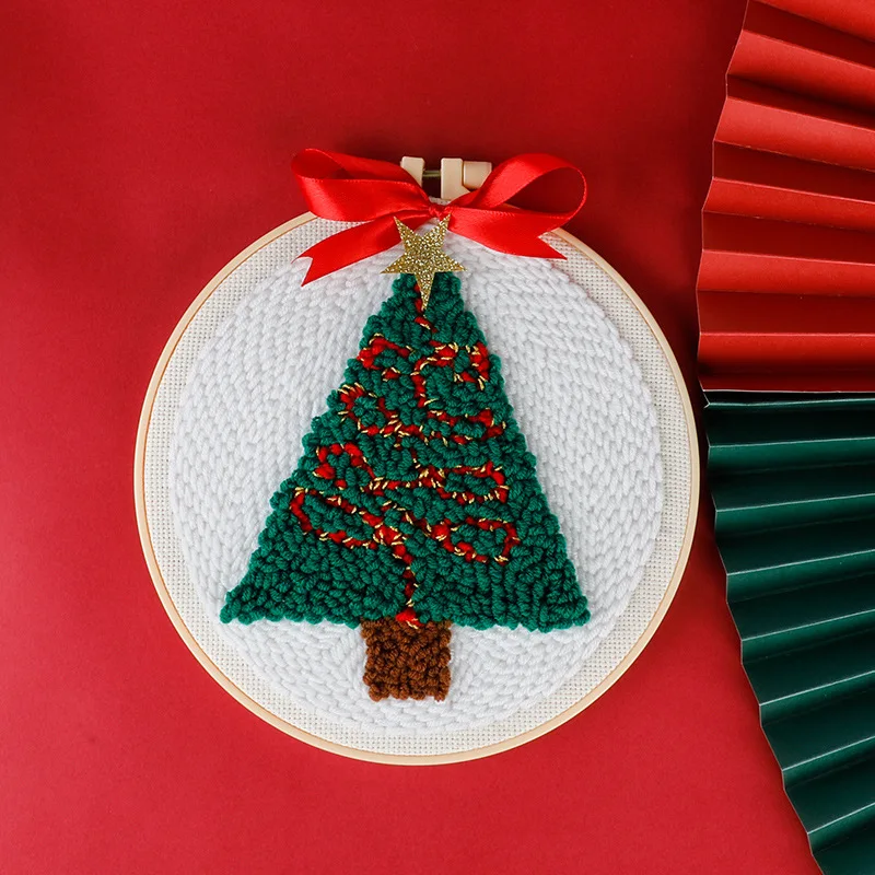 Christmas Punch Needle Kits for Beginners Cute Animal with Hoop Embroidery Punch Needle Starter Craft Set Giraffe Festival Gift - Image 5