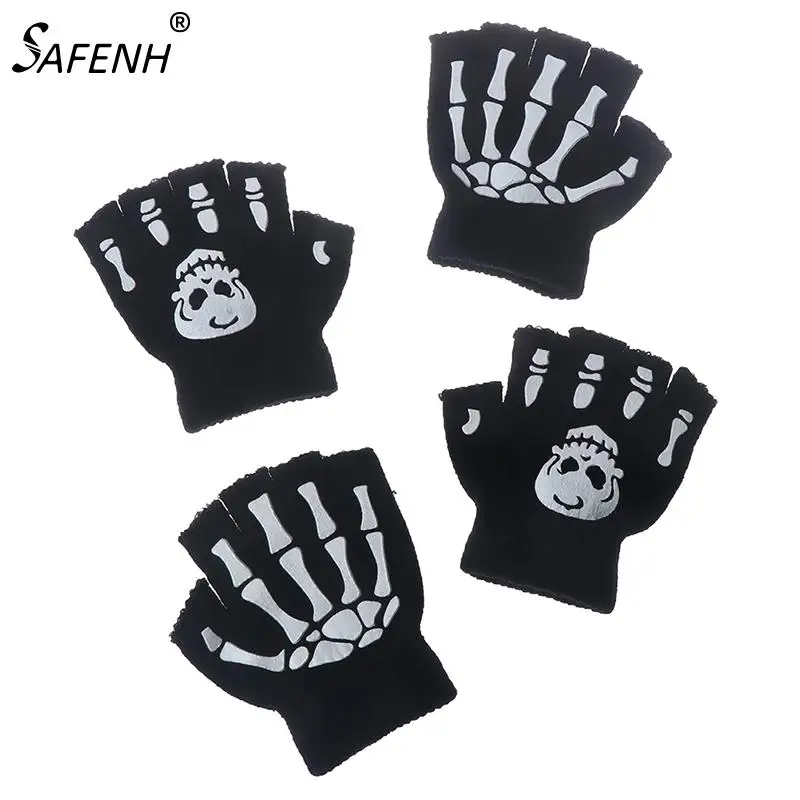 Boys Cool Fluorescent Skeleton Gloves Children Mittens Skull Gloves
